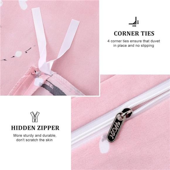 Floral Duvet Cover Set King, Pink Flower Plum Pattern Comforter Cover Set - Picture 6 of 6